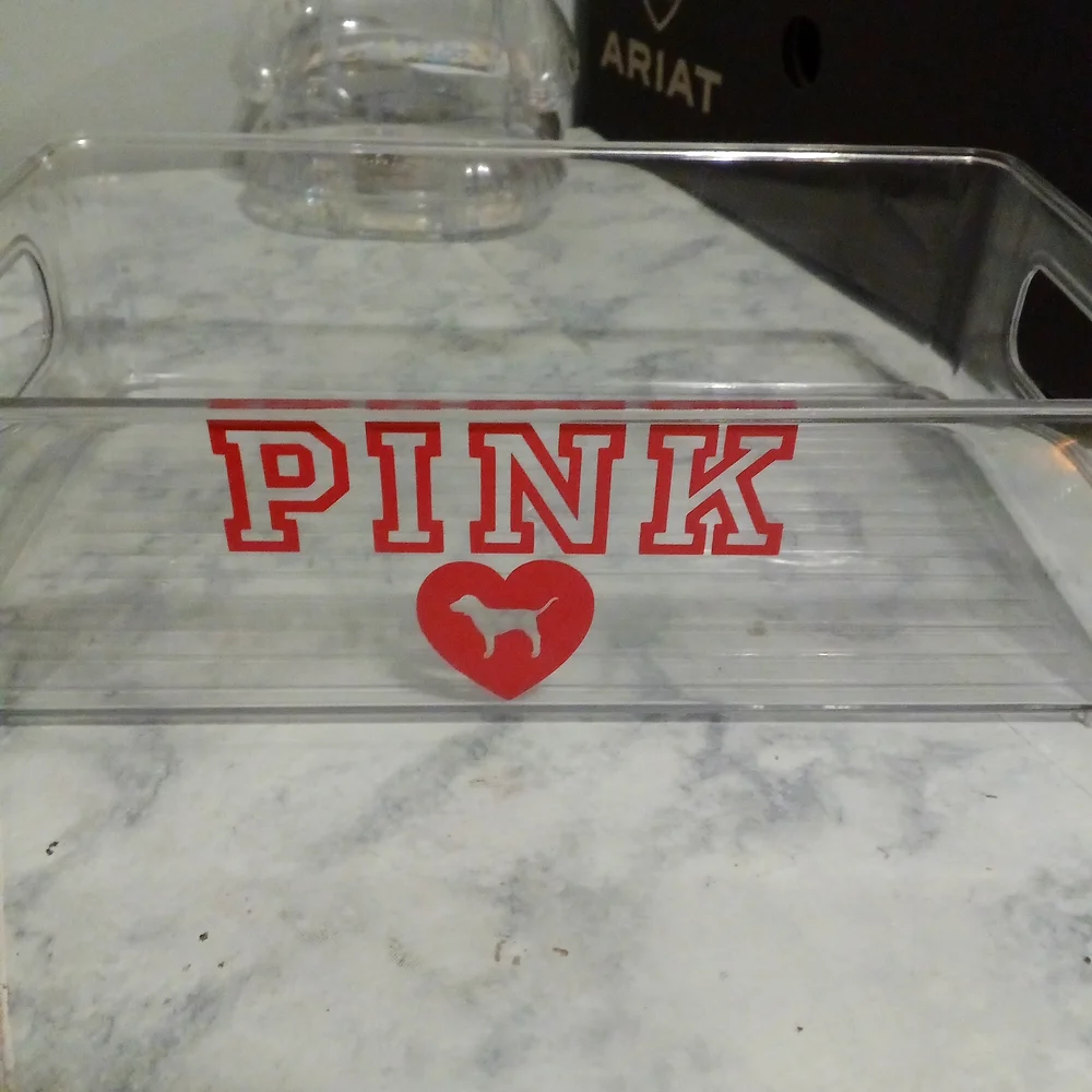 Clear Acrylic Tray with Pink PINK Logo